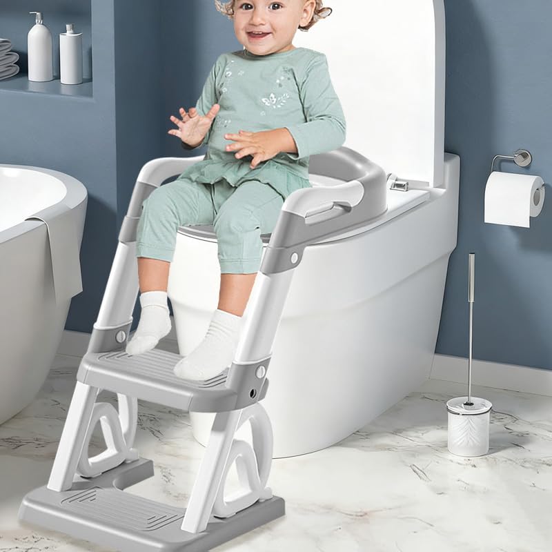 Toilettensitz für Kinder, WC-Sitz mit Reduzierer, Spritzer, geeignet in V-Form, U-Form, Toilettenadapter für Kinder, faltbar, PVC (grau)