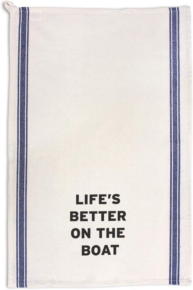 Custom Decor Kitchen Towels Life's Better on The Boat Hobbies Boating Cleaning Supplies Dish Towels Blue Stripe Design Only