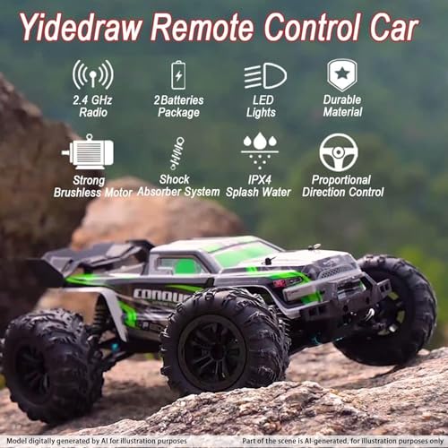 Image of RC Cars 1:16 Scale Remote Control Car 50 KMH High Speed Fast 4WD RC Truck for Kids Adult Boys Toys 2.4 GHz All Terrains RC Buggy Off-Road Drift RC Monster Trucks with 2 Batteries (Green)