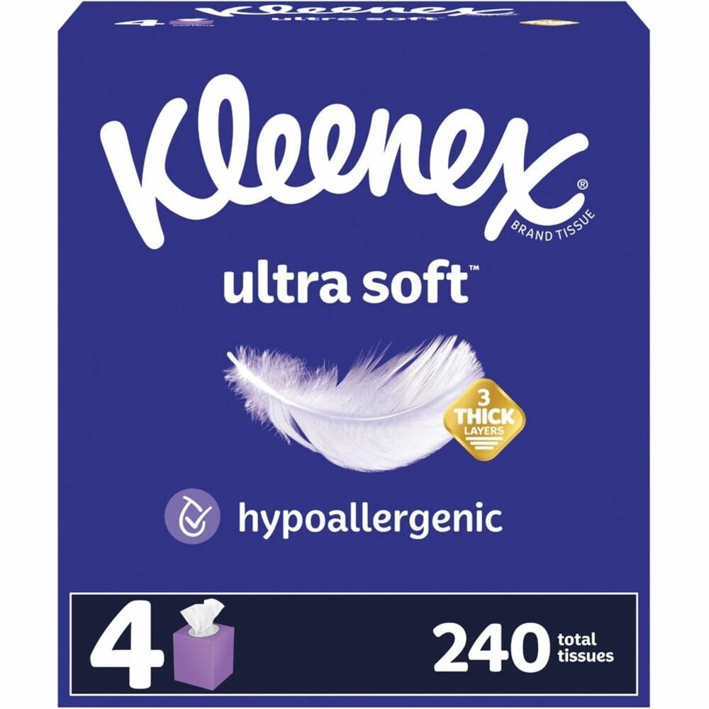 Kimberly Clark 54308 Kleenex Ultra Soft Facial Tissues - 60 Sheets - 4 Box Pack 12 Pack Carton