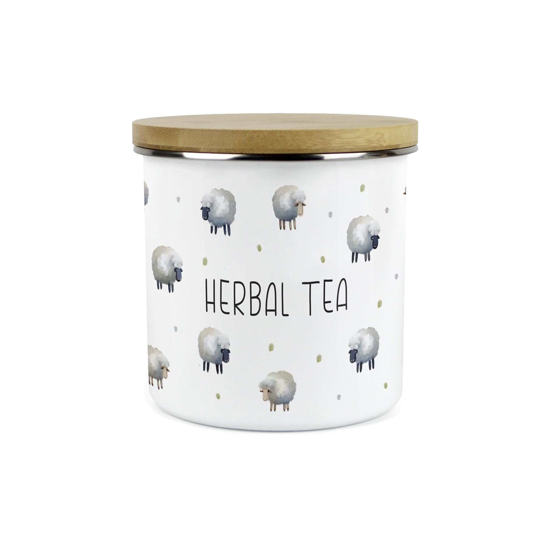 Purely Home Herbal Tea Spring Sheep Storage Canister - Cartoon-Style Countryside Farm Animal Kitchen Décor - Large 1.2L Enamel Hot Drinks/Food Storage Container