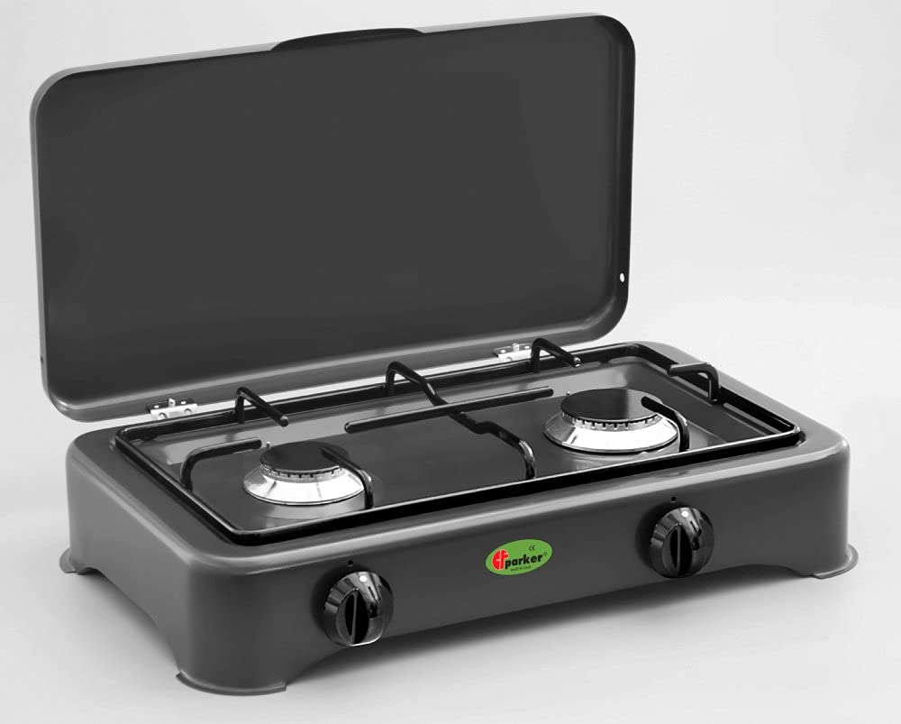 CFParker Fornello a Gas Metano 2 Fuochi Grigio Grafite per Uso Esterno Casa o Campeggio - 5326GSPGPm