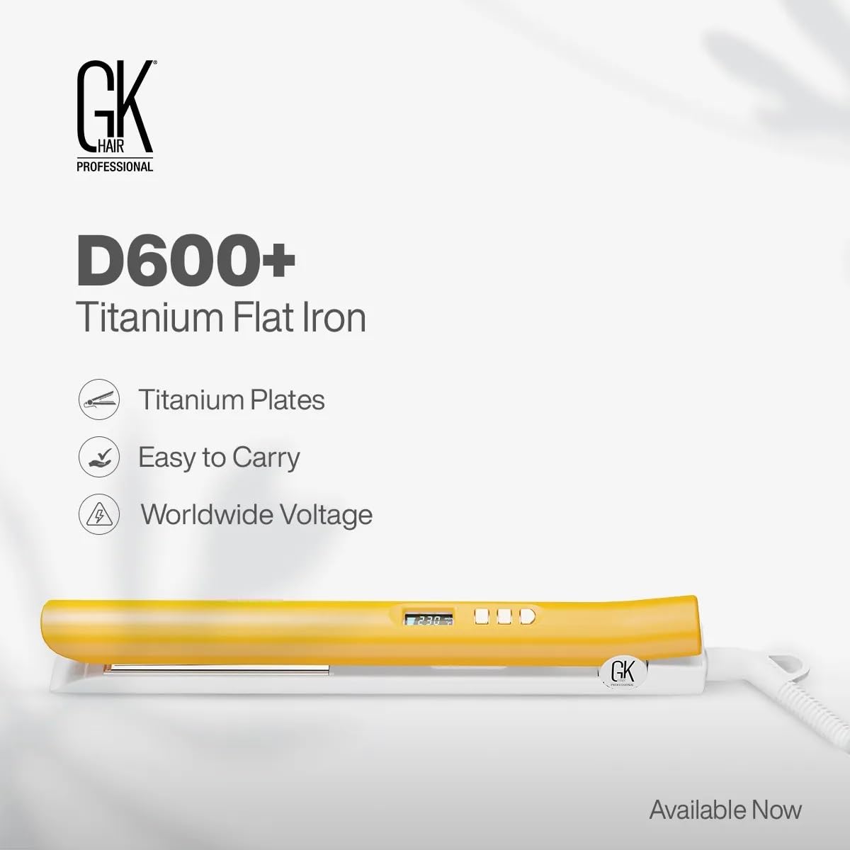 GKhair Global Keratin D700 flache Eisen-Titanplatten mit Nass- und Trocken-Styling-Funktion, automatische Abschaltung, 360 Grad drehbare Schnur, Haar für lockiges