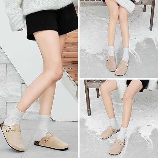 Suede Clogs for Women & Men Cork Footbed Leather Mules Potato Shoes
