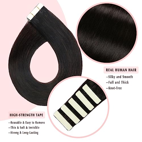 SURNEL Tape in Hair Extensions Human Hair 18 Inch Color 1B Off Black 20pcs 50g/pack Seamless Skin Weft Invisible Tape Hair Extensions for Women Salon Quality (T18inch - Image 2