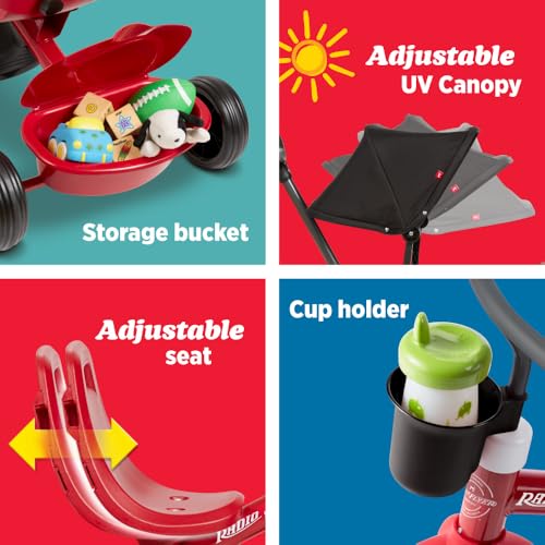 Radio Flyer 4-in-1 Stroll 'N Trike, Ages 1-5, Toddler Tricycle & Stroller, Foam Tires, Push Handle, UV Canopy, Removable Tray & Seatbelt, Amazon Exclusive