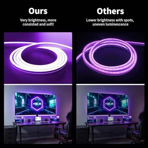 Image of Neon Strip Light, 16.4 feet, Flexible Silicone LED, IP65 Waterproof, with 12V Adaptor, for Bedroom, Gaming Room & Home Decor | 5 Meter | (Purple)