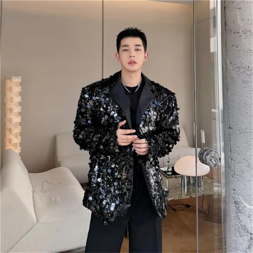 Mens Sequins Blazer Oversize Party Stage Suit Coat Casual Long Sleeves Blazers3