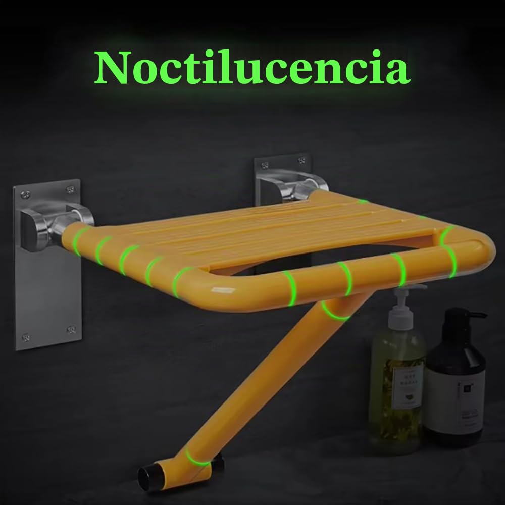 Silla Ducha Plegable, Asiento Ducha Plegable Pared Montada, Silla Abatible Ducha Montado en la Pared,Carga Máxima De 300Kg, con Apertura de visión Nocturna para Personas Mayores y Discapacitadas