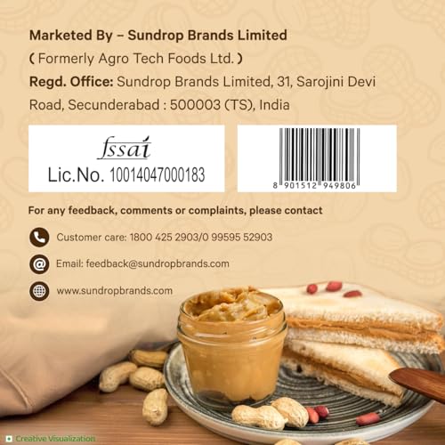 Image of Sundrop Peanut Butter with Jaggery | Crunchy | 900 grams | With 25% Protein | 7.5% Dietary Fibre | Premium Roasted Peanuts | Great Value Per Gram of Protein I No refined sugar