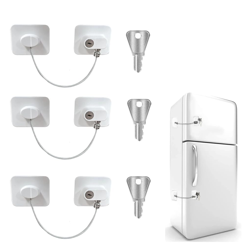 Crozgan 3Pcs Fridge Door Lock Children Safety Refrigerator Locks with 3 Keys,Adults & Child & Baby Safety Lock for Home Office Cabinet Freezer