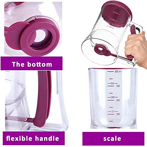 4 Cup Pancake Cupcake Batter Dispense, 900Ml Pancake Dispenser For Batter With Measuring Label Squeeze Handle Bracket And Silicone Food Brush For Cupcakes Crepes, Cake Or Any Baked Goods #TOP3