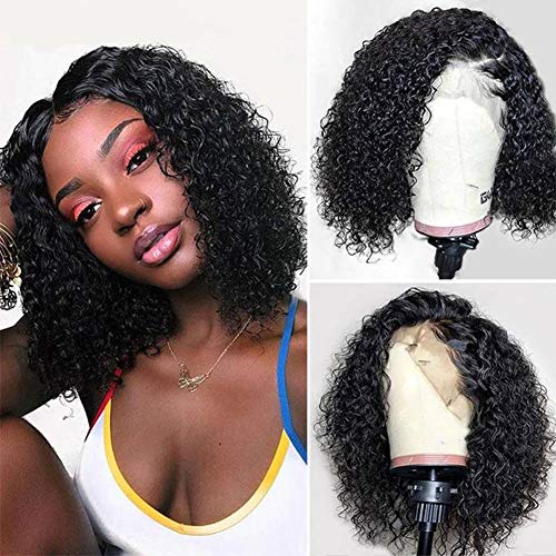 Short Curly Bob Wigs Halloween Wigs Cosplay Dress Up Glueless Curly Wigs for Black Women Frontal Lace Human Hair 100% Human Hair Curly Wave Bob Wigs With Middle Part Lace Natutal Color Wigs(12inch)