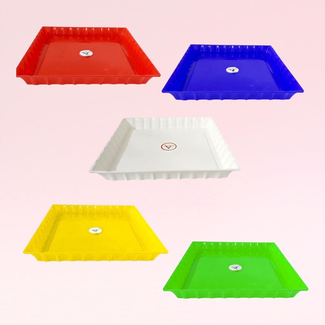 VINSHRA 10 Inch Square Multicolor Bottom Tray-Set of 5/ (Plate/Saucer) Square Plastic Pot/Heavy Duty Durable/Plant Saucer Gamla for Indoor/Home Décor Outdoor (Multicolor_1) (B0CG1LBSW9) Amazon Price History, Amazon Price Tracker