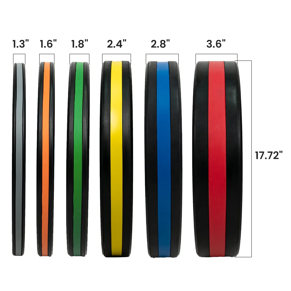 SPART Olympic 2-Inch Rubber Bumper Plate, Black with Colored Edge Low Odor Weight Plate with Stainless Steel Insert for Strength Training, Weightlifting and Crossfit, 45LB, Single