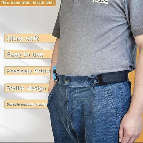 Image of Buckle Less Belt for Men, 2 Pcs Adjustable Elastic Belt Without Buckle with Metal Hook, Comfortable Stretch Waist Belt for Jeans, Trousers & Casual Wear, Suitable for Seniors, Office