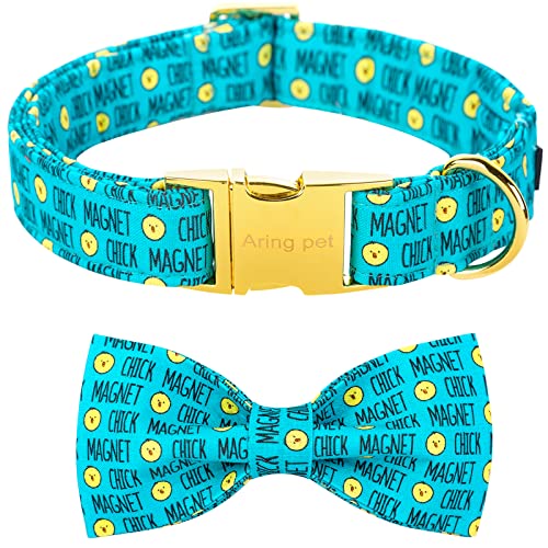 ARING PET Easter Dog Collar with Bow, Cute Adjustable Blue Chick Bowtie Pet Collars with Metal Buckle for Puppy Small Medium Large Boy Girl Dogs-M