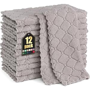 Homaxy 12 Pack Kitchen Dish Cloths (10 x 10 Inches, Grey), Super Soft and Absorbent Coral Velvet Dish Towels, Nonstick Oil Fast Drying Microfiber Cleaning Cloth, No Lint Household Dishcloths