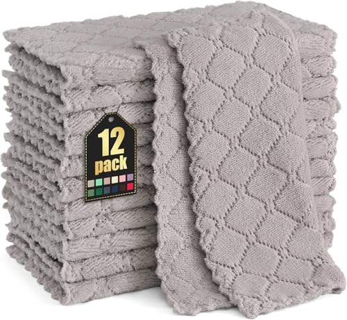 12-Pack Grey Kitchen Dish Cloths: Super Soft, Absorbent, and Fast Drying