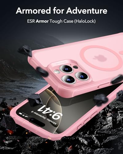 Image of ESR for iPhone 16 Pro Max Case, Compatible with MagSafe, Full-Body Military-Grade Drop Proof Case with Built-in 9H+ Tempered Glass Screen Protector, Armor Series, Frosted Pink