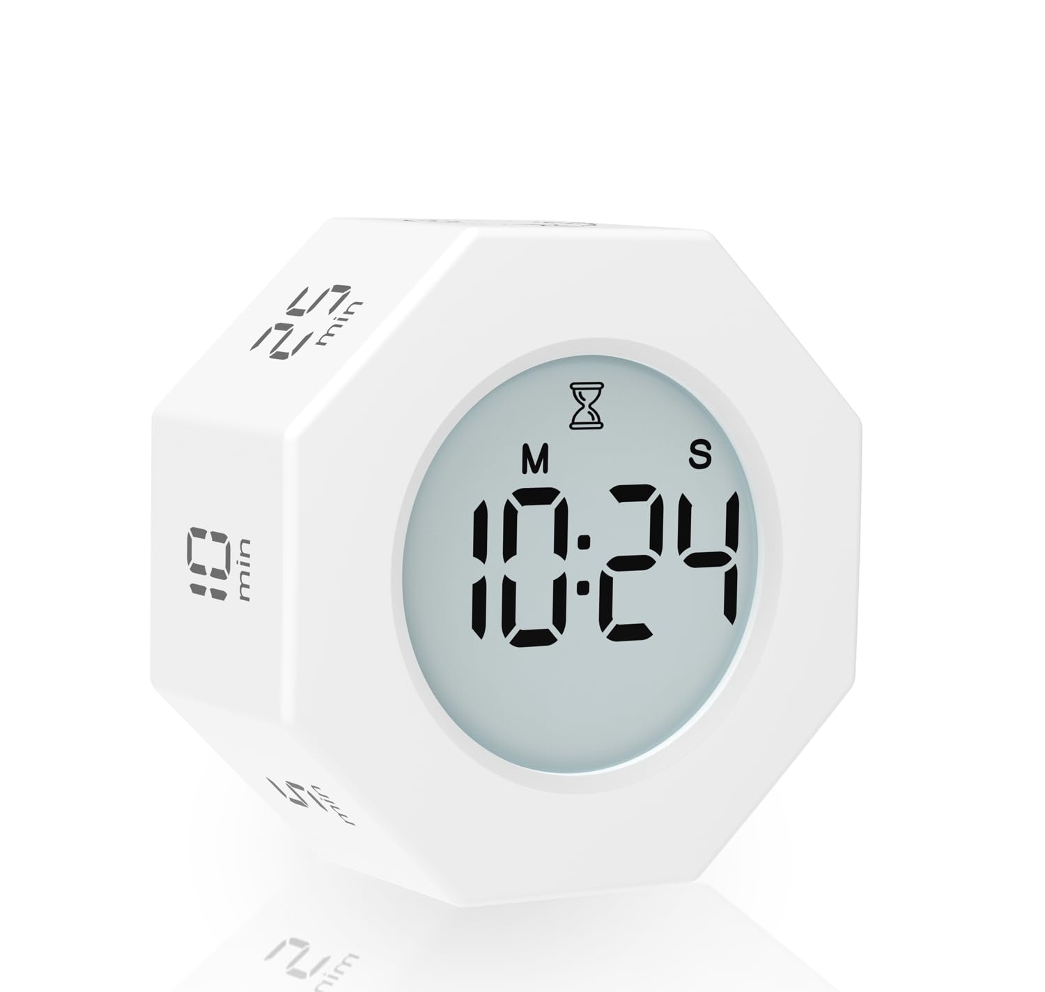 Octagon Pomodoro Timer Clock, Productivity Timer Cube, Octagonal Gravitational Flip Focus ?Mute & Adjustable Sound Alert, ADHD, Study,3/5/10/25/30/60/90min Min & Custom Countdown (White)