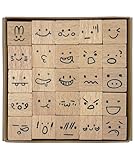 25pcs Mood Expression Wooden Rubber Stamps Kit, Cute Small Emoticon Theme Stamps for Decorative Diary Planner DIY Craft Scrapbook Card Making Letters Journal