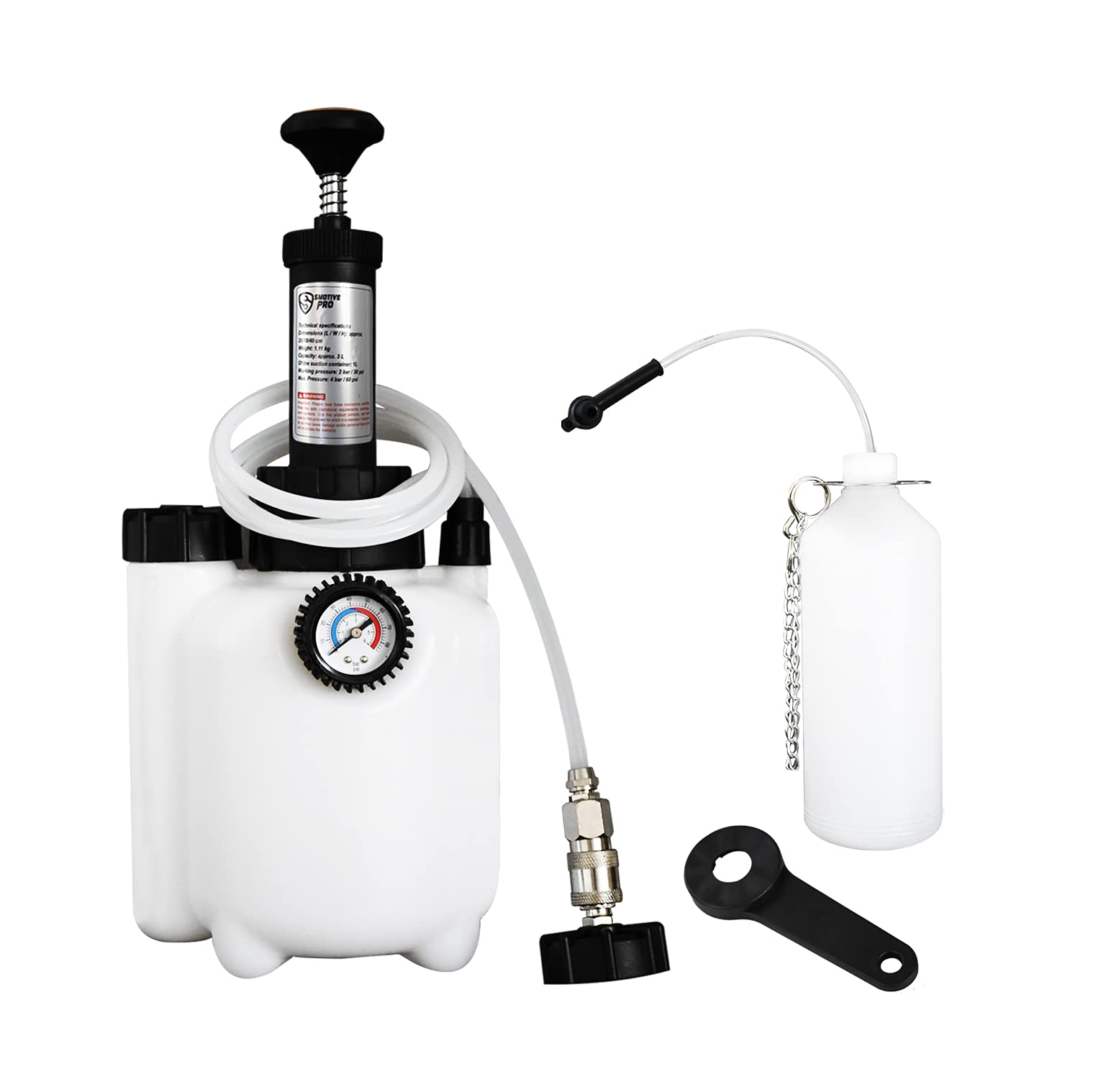 SMOTIVEPRO Car Brake Bleeding Kit, 3L Brake Fluid Bleeder Kit with 1L Refilling Bottle and 45mm Master Cylinder Adapter, Compatible with Most European Models and ABS Systems