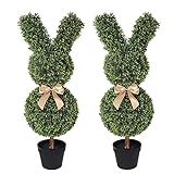 OAZALDA Artificial Bunny-Shaped Topiary Tree 35'' UV-Resistant Faux Boxwood Topiary Plant for Porch DecorοΌSet of TwoοΌ