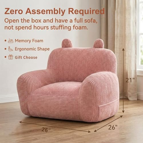 Image of Kids Bean Bag Chair Sofa with Filler Stuffed Filling Memory Foam Lazy Comfy Chairs Boys Girls Gaming Reading Relaxing Cute Living Room Bedroom Cozy Pocket Floor Relaxing Sofa