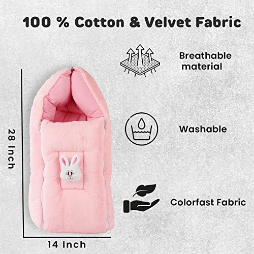 Image of VOIDROP Velvet Pink 3 in 1 Baby Sleeping Bag & Carry Nest | Cotton Bedding Set for Infants & New Born Baby | Portable /Travel & Skin Friendly | 0-6 Months