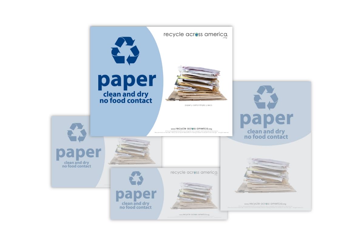 Paper Recycling Label for Bins, Lids, Carts, Dumpsters. Part of Nationwide Label Standardization for Recycle, Compost, and Trash Receptacles. Durable