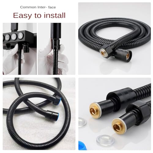 Duschschlauch 1,5m Brauseschlauch Duschschläuche Shower Hose Verlängerung Duschkopf Schlauch Schwarz(G1/2)