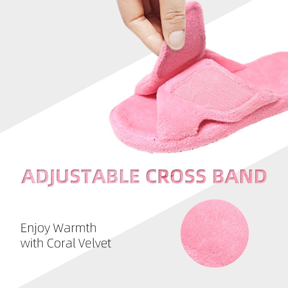 Women's Arch Support Orthopedic Slippers, Fuzzy Adjustable Hook & Loop Orthotic House Slippers for Plantar Fasciitis, Soft Furry Comfort Gift Slippers for Women - Image 2