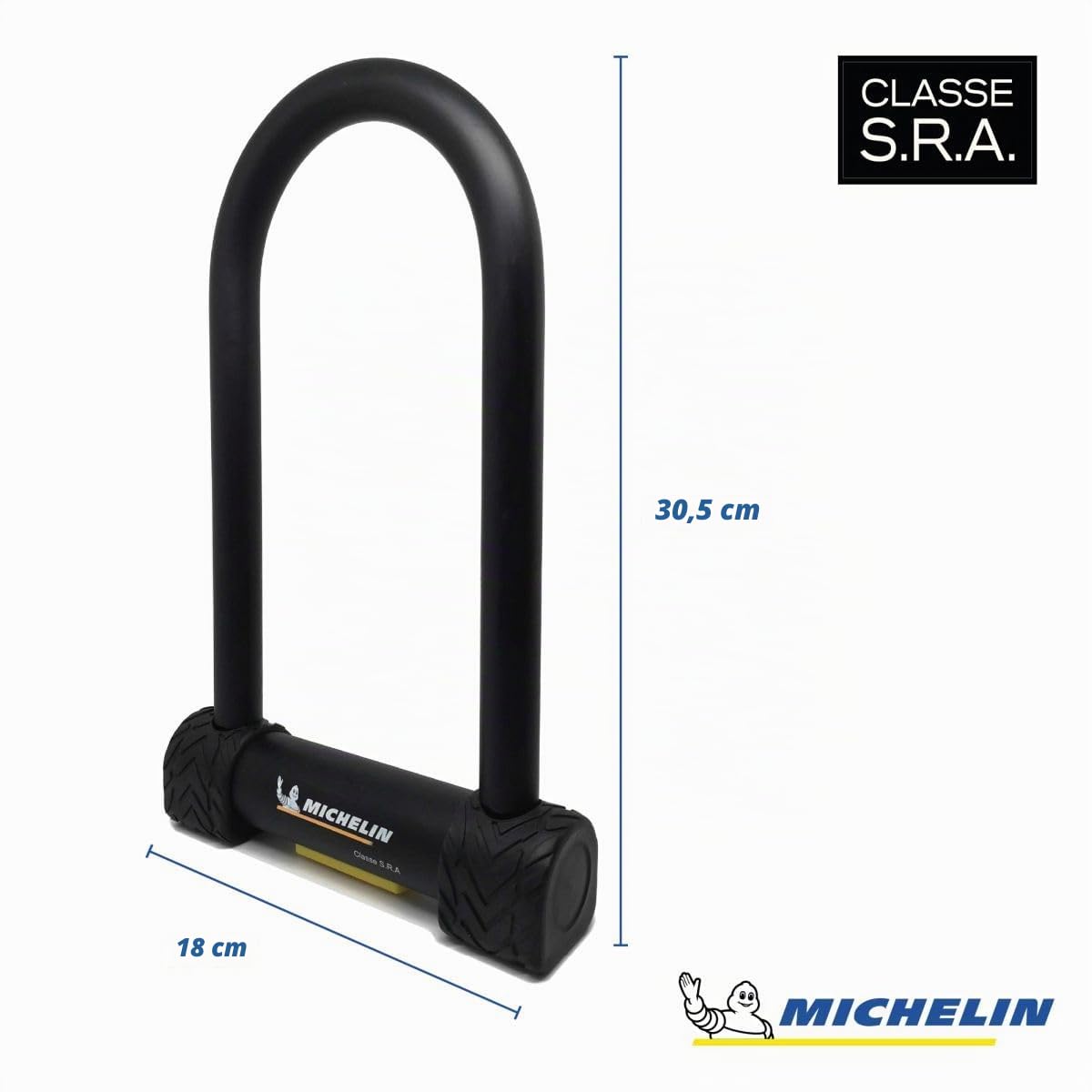 MICHELIN - Antivol U SRA à Clés - Dimensions 112 x 240 mm - Diamètre 18 mm - Support Inclus - Sécurité 10/10 - Idéal Motos, Vélos, e-Trottinettes - Résistance Exceptionnelle