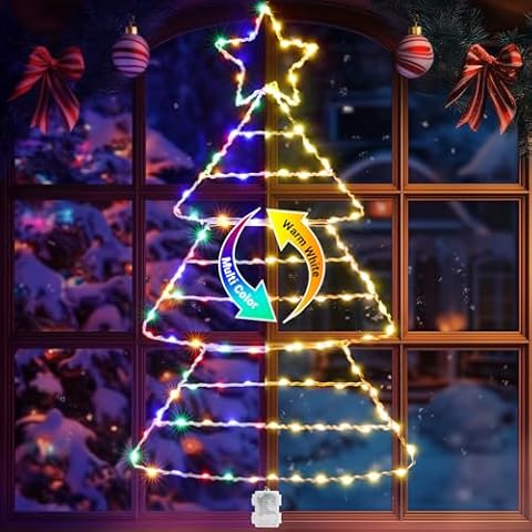 Marchpower Christmas Decoration Lights, Foldable Large Color Changing Christmas Window Lights with Timer & 8 Modes, Waterproof Battery Powered Christmas Tree Ladder Lights for Indoor Outdoor Décor Cover