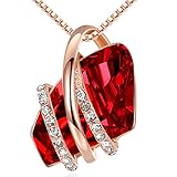 Leafael Wish Stone Pendant Necklace with Ruby Red Birthstone Crystal for January and July, 18K Rose...