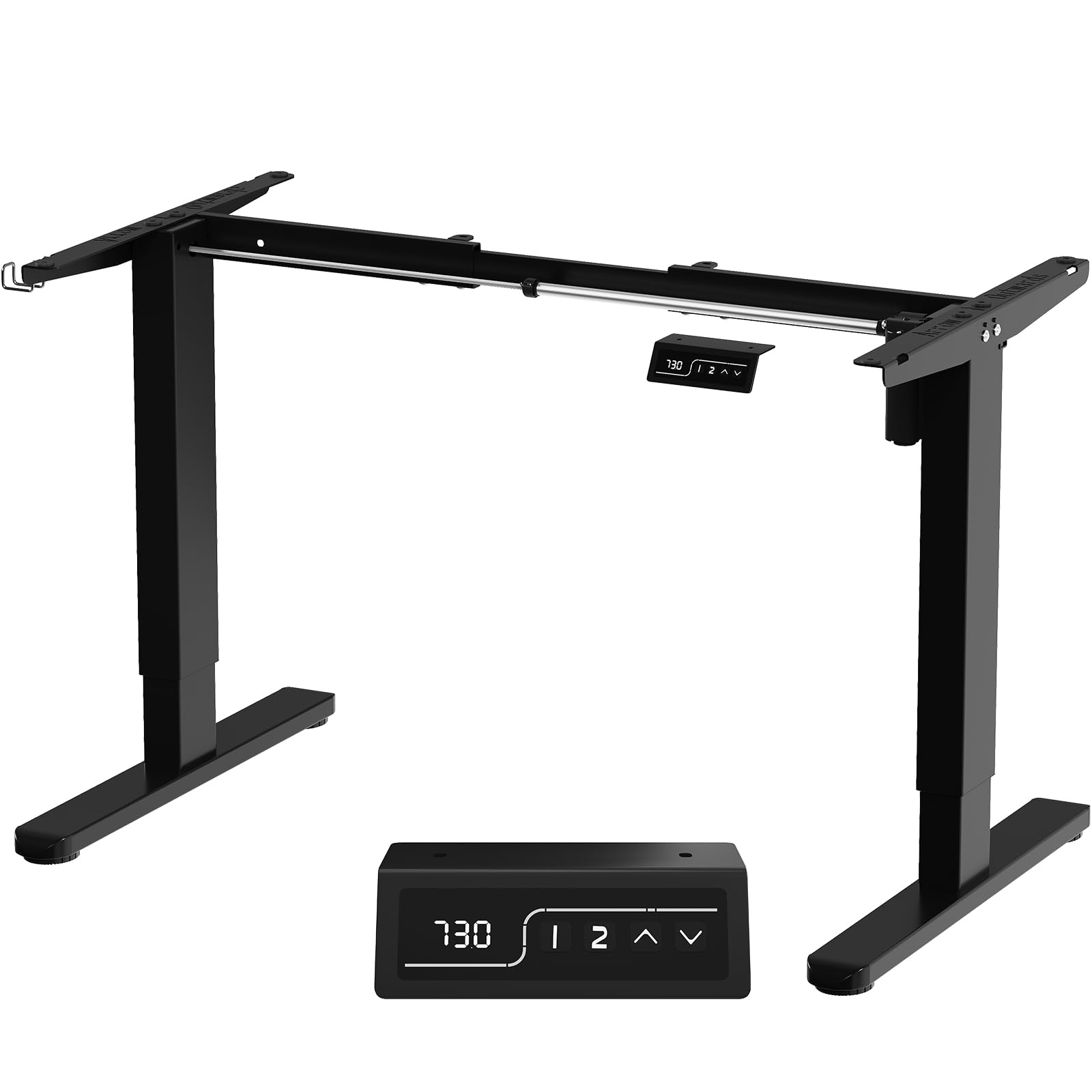 JUMMICO Cadre de Bureau Assis-Debout Électrique, Piétement de Table Réglable en Hauteur avec 2 Mémoires, Double Plateau, Pieds Ajustables, Noir