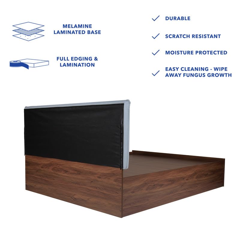 Image of Amazon Brand - Solimo Bed | 1 Year Warranty | Double Bed, Queen Size, Samadhi Premium Upholstery, Comfortable Seating Height Bed, Non-Woven Base & 3mm MDF, Walnut Colour (Melamine Finish)