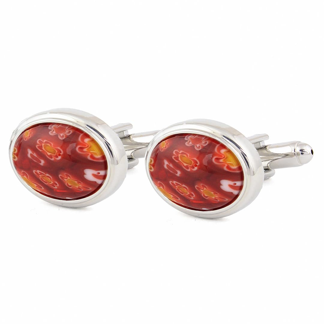 peluche Floral Glass Blue Coloured Brass Premium Cufflinks for Men-picture-7
