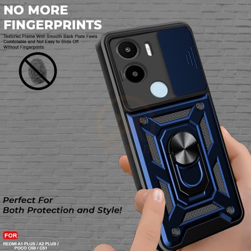 Image of Armor Bumper Back Cover Case for Redmi A1 Plus /Poco C50 | Rotating Camera Cover, Ring Holder & Kickstand | Heavy Duty & 360 Degree Protection Redmi A1 Plus /Poco C50 Back Cover (Blue)