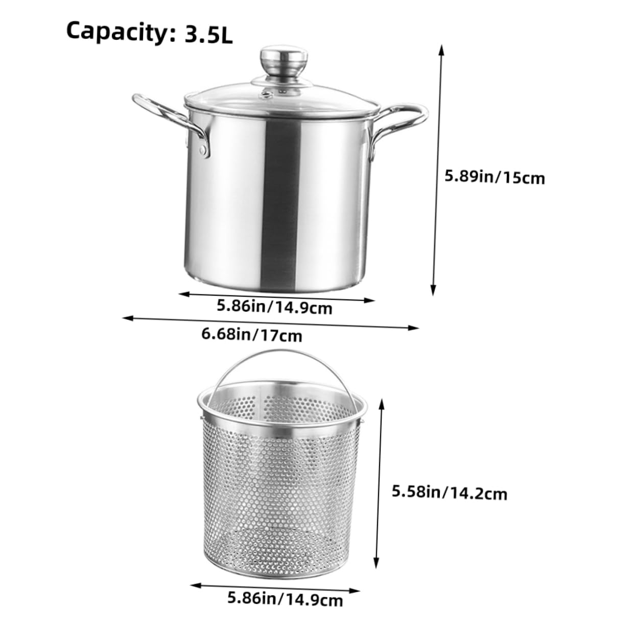 TOPPERFUN Deep Fryer Pot Basket 304 Stainless Steel Frying Pot Frying Basket Handle Food