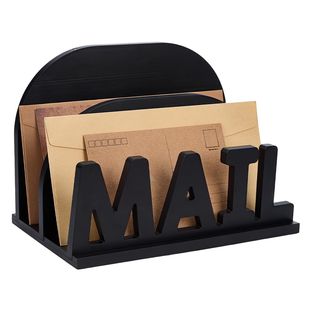 NBEADS Organiseur de Courrier à 2 compartiment, Organiseur de Courrier en Bois pour Bureau Présentoir à Courrier de Comptoir pour Bureau Support de Rangement pour Enveloppes et Documents 228x150x165mm