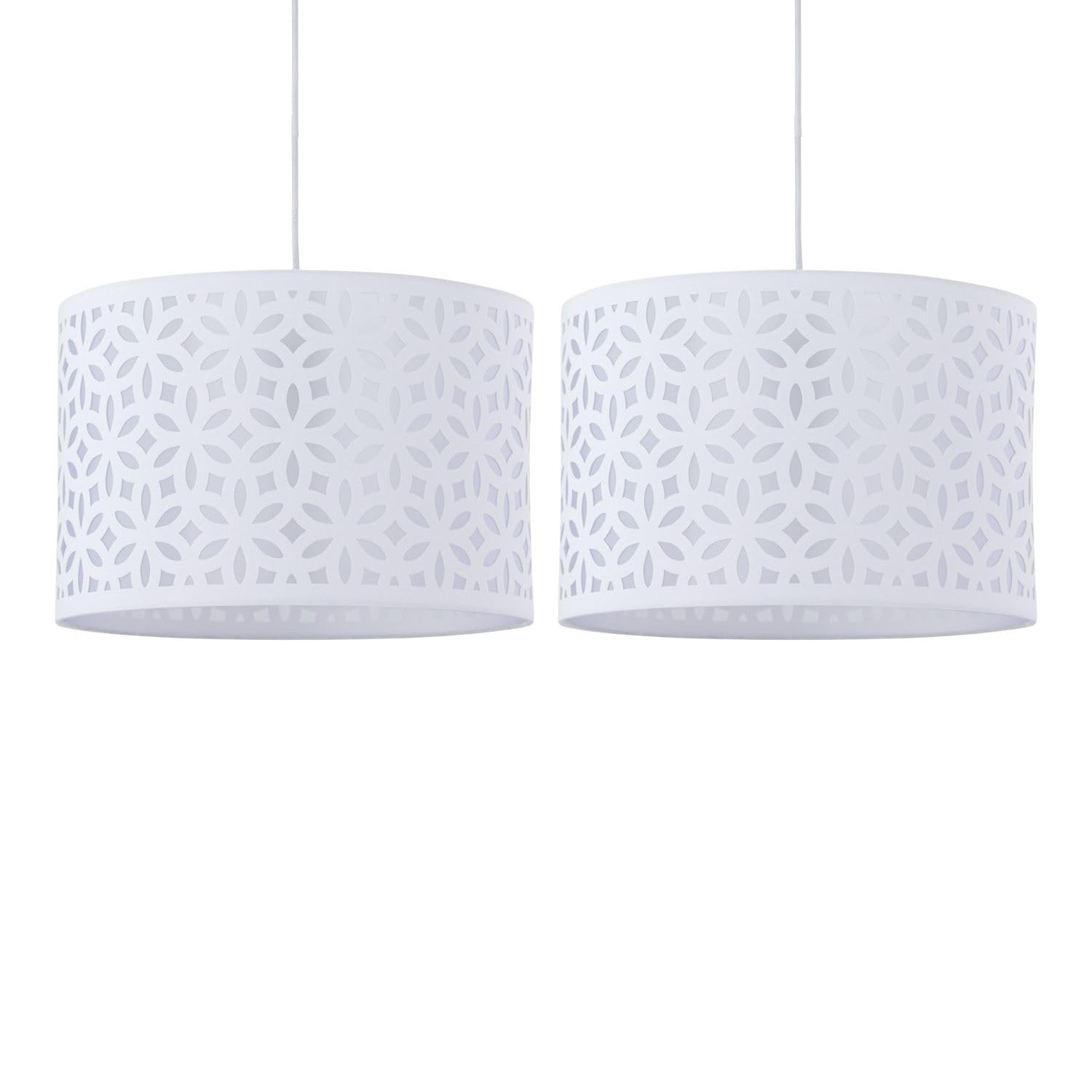 Set of 2 White Pendant Shades, Easy Fit Ceiling Lightshades, Modern Cut Out Design, Diameter 30cm