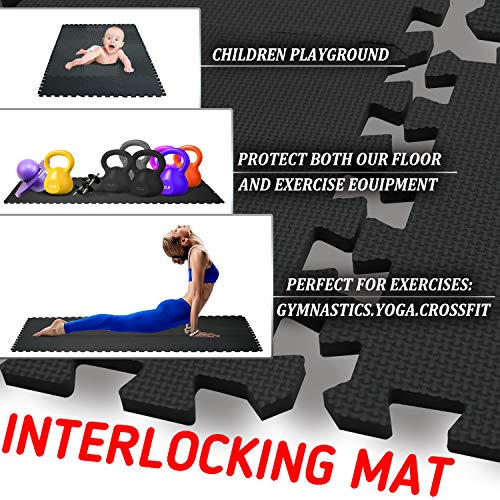 Image of meiqicool Foam Play Mat Thick Soft EVA Interlocking Foam Floor Mats Children Yoga Exercise Multi Jigsaw Puzzle Blocking Board Kids Playmats Play Black 18 Piece D