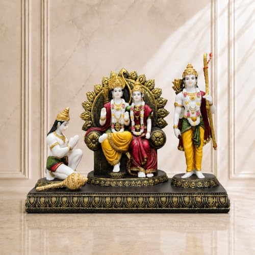Image of ARMONIA Ram Darbar with Ram, Laxman, Sita & Hanuman Murti Idol Statue for Home Decor Temple | Marble Dust Finish- Multicolor - 24 * 32 cm | Best Gift for Wedding & Housewarming (Including Cloth)