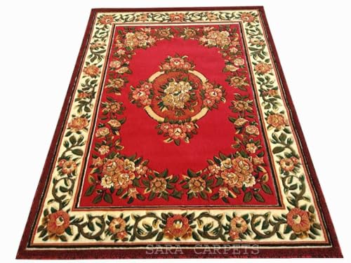 Image of Soft Thick Geometric Acrylic Washable Anti Skid Carpet. for Living Room Bedroom. Hall Size 7 x 10 feet (150X210 Cm) RED D7
