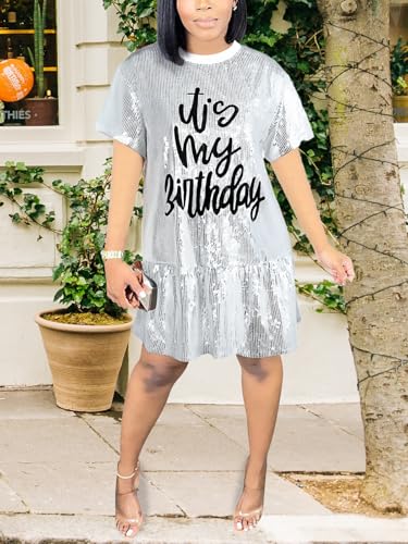 Image of FLOYU Women Sequin Birthday Dress It's My Birthday Dresses Sparkly Party Tops Sexy Birthday Outfits