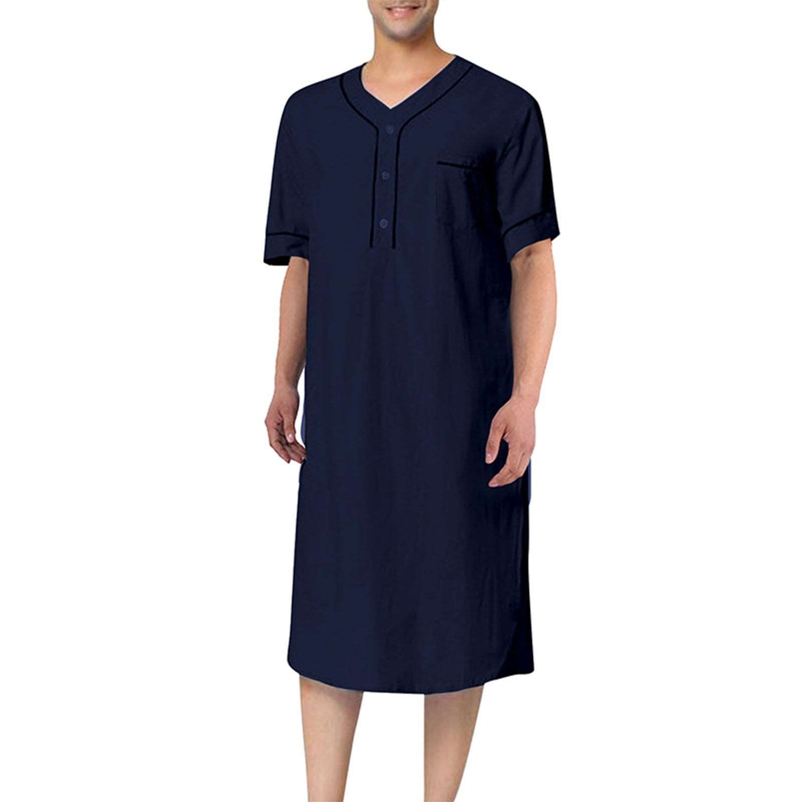 Mioteq Men's Navy Blue Nightshirt Short Sleeve Cotton Nightgown Loose Comfy Sleep Shirt Soft Nightgown Housecoat S-Xxxl,,Xl