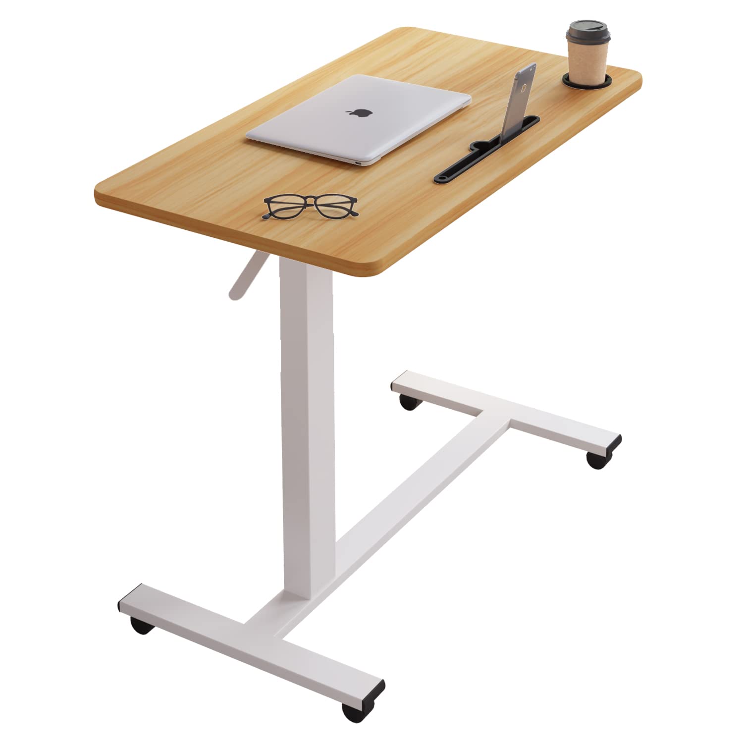 Overbed Beside Table,Bed Desk,Hospital Bedside Table,Pneumatic Mobile Laptop Computer Standing Desk Cart with Tray