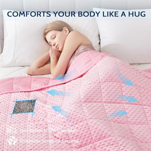 L'AGRATY Weighted Blanket for Adult - 48"x72" 15lbs Minky Dots Heavy Blanket with Glass Beads Soft Breathable for All-Season Summer Fall Winter Thick Comfort for Sleeping